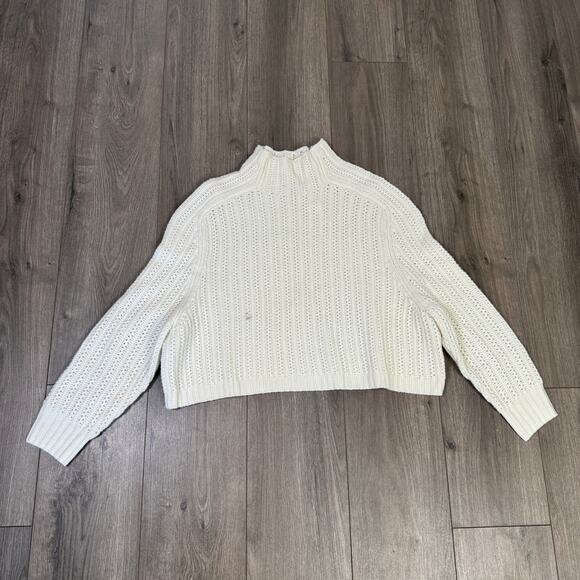 Madewell Pointelle-Stitch Mock Neck Sweater WMNS S Cream Merino Wool Relaxed Fit - Picture 4 of 9